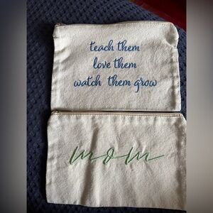 Kohl's Cream Canvas Pouch Set with Blue and Green Embroidery